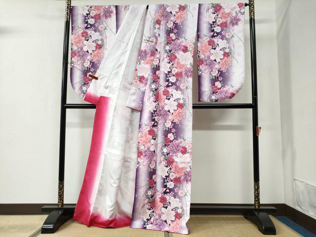 平和屋着物●H・L（アッシュエル） HENRI-LUC CHAPUIS 小振袖 二尺袖 草花文 暈し染め 金彩 洗える着物 CABC6412yc