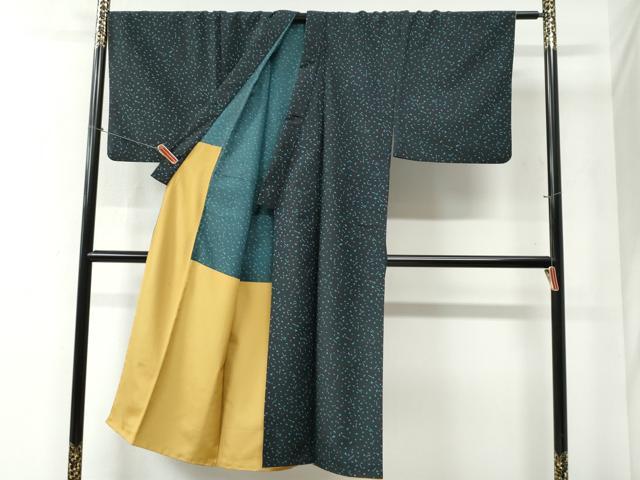 平和屋着物●男性 小紋 胴抜き仕立て 霰文 黒地 洗える着物 CABC6414yc