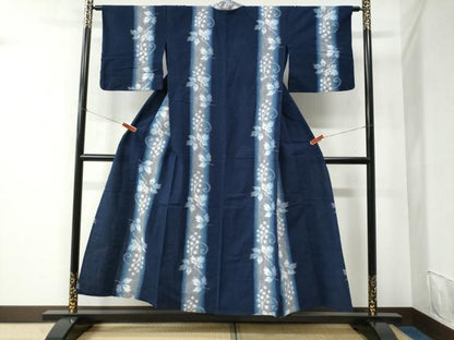 平和屋着物●久留米絣　単衣　葡萄唐草間道　綿　逸品　CABC6417yc