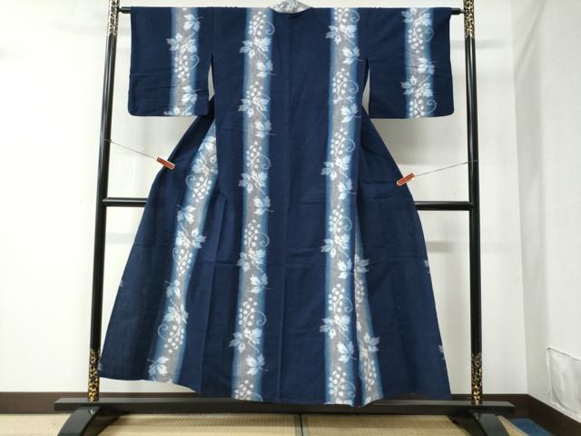 平和屋着物●久留米絣　単衣　葡萄唐草間道　綿　逸品　CABC6417yc