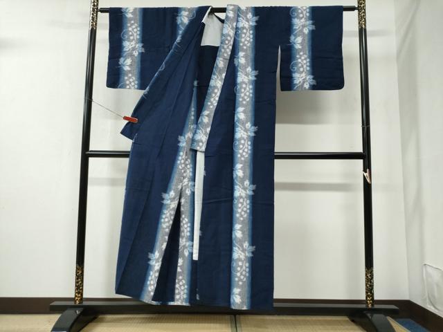 平和屋着物●久留米絣　単衣　葡萄唐草間道　綿　逸品　CABC6417yc