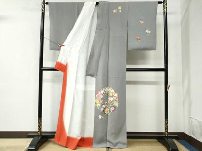 平和屋着物●訪問着 草花丸文 金彩 鬼しぼ縮緬 正絹 逸品 CABC6418yc