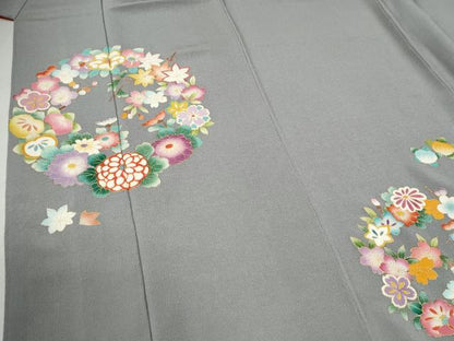 平和屋着物●訪問着 草花丸文 金彩 鬼しぼ縮緬 正絹 逸品 CABC6418yc