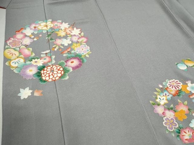 平和屋着物●訪問着 草花丸文 金彩 鬼しぼ縮緬 正絹 逸品 CABC6418yc