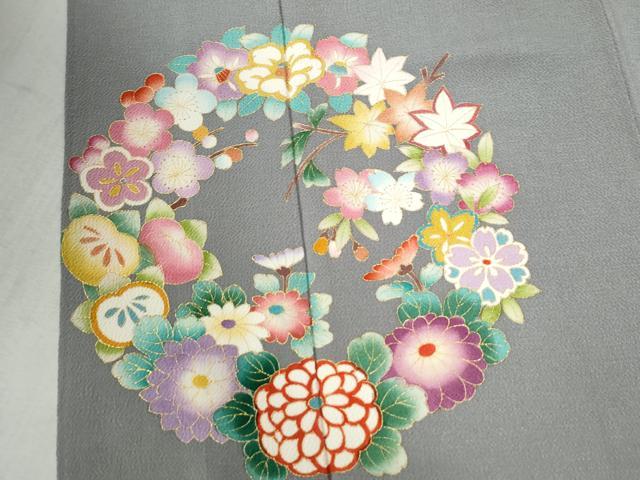 平和屋着物●訪問着 草花丸文 金彩 鬼しぼ縮緬 正絹 逸品 CABC6418yc
