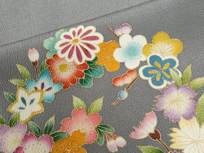 平和屋着物●訪問着 草花丸文 金彩 鬼しぼ縮緬 正絹 逸品 CABC6418yc