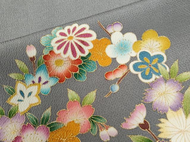 平和屋着物●訪問着 草花丸文 金彩 鬼しぼ縮緬 正絹 逸品 CABC6418yc
