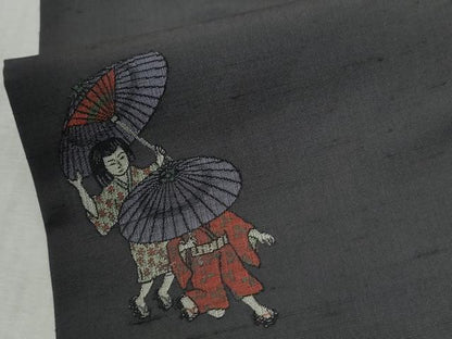 平和屋着物●京の名門・菱屋六右ェ門 紬 人物文 正絹 逸品 CABC6419yc