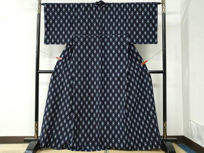 平和屋着物●久留米絣　単衣　菱吉祥文　綿　逸品　CABC6421yc