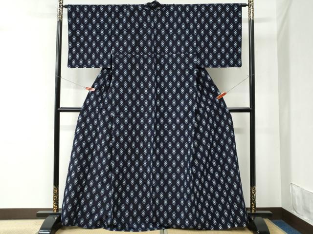 平和屋着物●久留米絣　単衣　菱吉祥文　綿　逸品　CABC6421yc