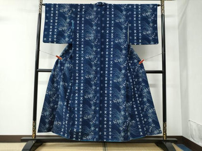 平和屋着物●久留米絣　草花文　綿　逸品　CABC6422yc