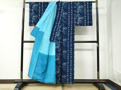 平和屋着物●久留米絣　草花文　綿　逸品　CABC6422yc