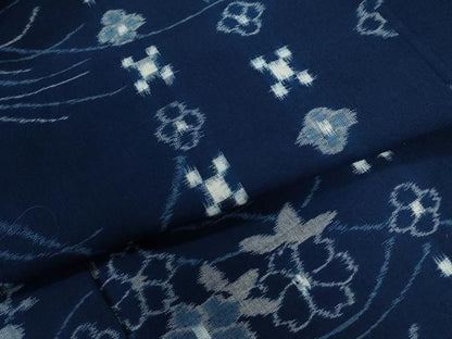 平和屋着物●久留米絣　草花文　綿　逸品　CABC6422yc