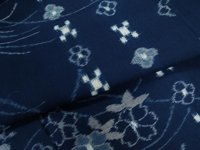 平和屋着物●久留米絣　草花文　綿　逸品　CABC6422yc