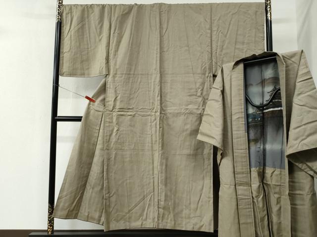 平和屋着物●男性 お召 アンサンブル 80亀甲 正絹 逸品 CABC6426yc