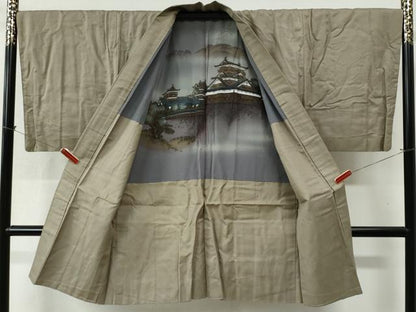 平和屋着物●男性 お召 アンサンブル 80亀甲 正絹 逸品 CABC6426yc
