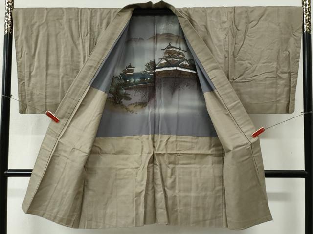 平和屋着物●男性 お召 アンサンブル 80亀甲 正絹 逸品 CABC6426yc