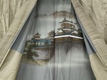平和屋着物●男性 お召 アンサンブル 80亀甲 正絹 逸品 CABC6426yc