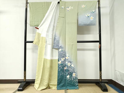 平和屋着物●訪問着 友禅 作家物 枝花文 暈し染め 正絹 逸品 未使用 CABC6427yc