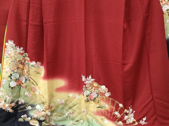 平和屋着物●豪華振袖 刺繍 十二単風 御所車貝合わせ花文 暈し染め 金彩 京都きもの友禅扱い 正絹 逸品 CABC6430yc