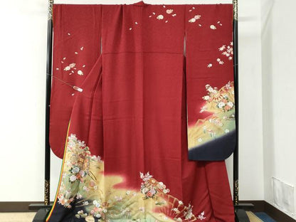平和屋着物●豪華振袖 刺繍 十二単風 御所車貝合わせ花文 暈し染め 金彩 京都きもの友禅扱い 正絹 逸品 CABC6430yc