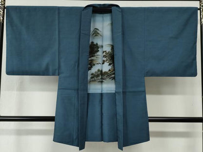 平和屋着物●男性 紬 アンサンブル 色無地 薄縹色 正絹 逸品 CABC6436yc
