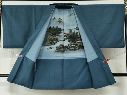 平和屋着物●男性 紬 アンサンブル 色無地 薄縹色 正絹 逸品 CABC6436yc