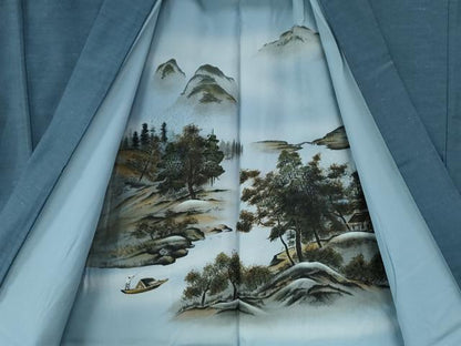 平和屋着物●男性 紬 アンサンブル 色無地 薄縹色 正絹 逸品 CABC6436yc