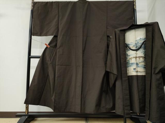平和屋着物●男性 紬 アンサンブル 色無地 赤墨色 正絹 逸品 CABC6437yc