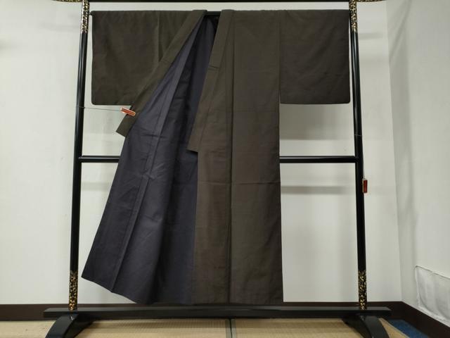 平和屋着物●男性 紬 アンサンブル 色無地 赤墨色 正絹 逸品 CABC6437yc
