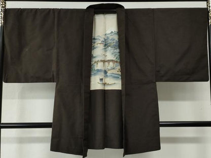 平和屋着物●男性 紬 アンサンブル 色無地 赤墨色 正絹 逸品 CABC6437yc