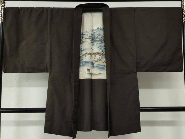 平和屋着物●男性 紬 アンサンブル 色無地 赤墨色 正絹 逸品 CABC6437yc