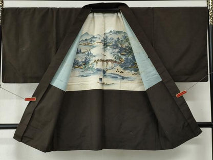 平和屋着物●男性 紬 アンサンブル 色無地 赤墨色 正絹 逸品 CABC6437yc