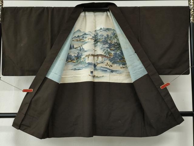 平和屋着物●男性 紬 アンサンブル 色無地 赤墨色 正絹 逸品 CABC6437yc