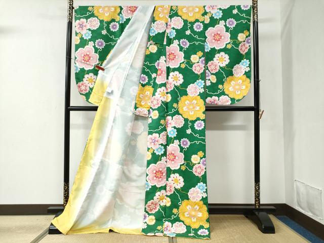 平和屋着物●小振袖 二尺袖 雪輪舞花文 洗える着物 未使用 CABC6445yc