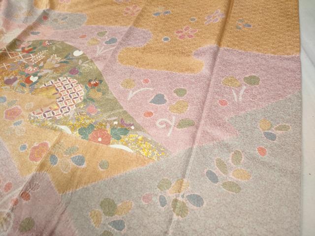 平和屋着物●訪問着 駒刺繍 絞り 牡丹吉祥花文 金彩 正絹 逸品 CABC6457yc