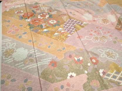 平和屋着物●訪問着 駒刺繍 絞り 牡丹吉祥花文 金彩 正絹 逸品 CABC6457yc