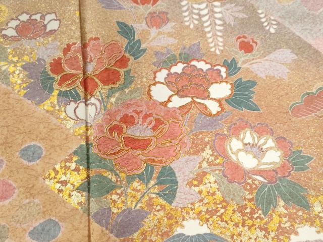 平和屋着物●訪問着 駒刺繍 絞り 牡丹吉祥花文 金彩 正絹 逸品 CABC6457yc