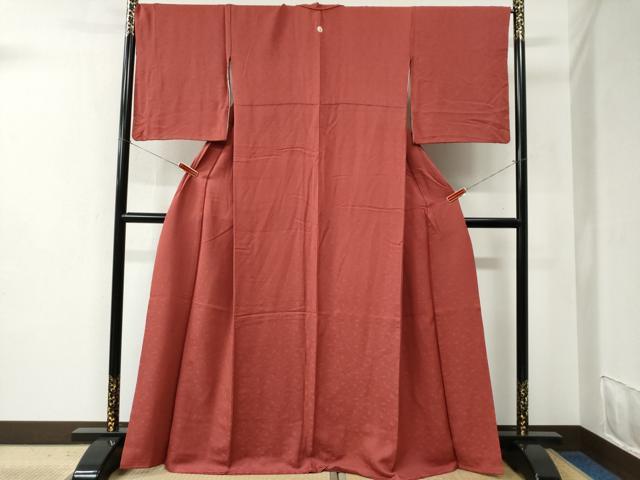 平和屋着物●上質な色無地 葡萄唐草地紋 赤紅色 正絹 逸品 CABC6458yc