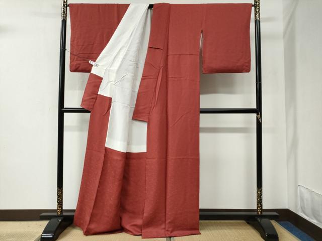 平和屋着物●上質な色無地 葡萄唐草地紋 赤紅色 正絹 逸品 CABC6458yc