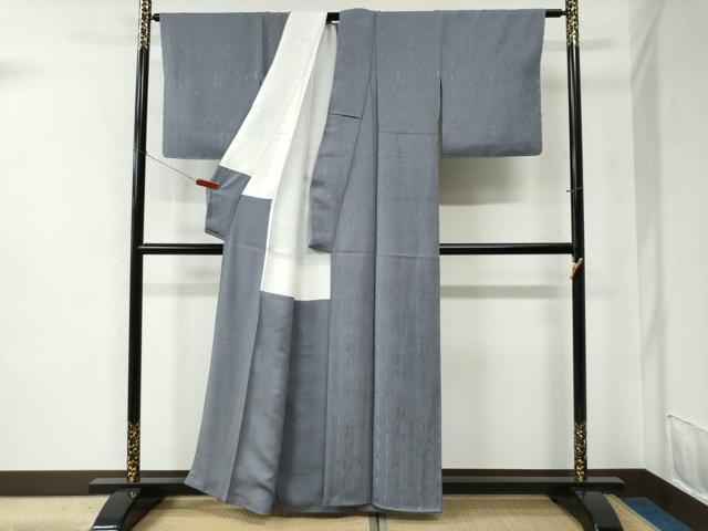平和屋着物●上質な色無地 笹竹地紋 薄鼠色 正絹 逸品 未使用 CABC6459yc