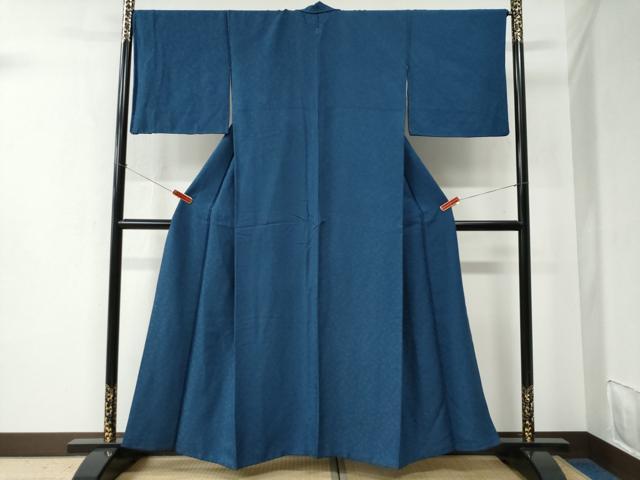 平和屋着物●上質な色無地 吉祥花地紋 青藍色 正絹 逸品 CABC6462yc