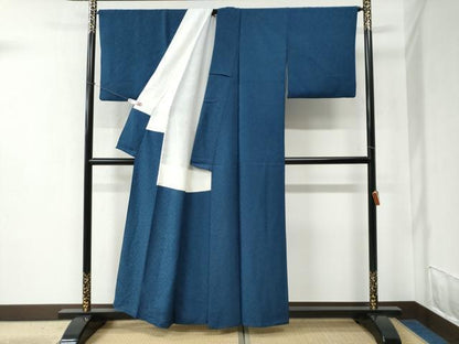 平和屋着物●上質な色無地 吉祥花地紋 青藍色 正絹 逸品 CABC6462yc