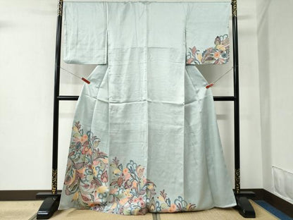 平和屋着物●訪問着 型染め 更紗花唐草文 正絹 逸品 CABC6465yc