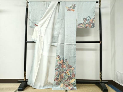 平和屋着物●訪問着 型染め 更紗花唐草文 正絹 逸品 CABC6465yc