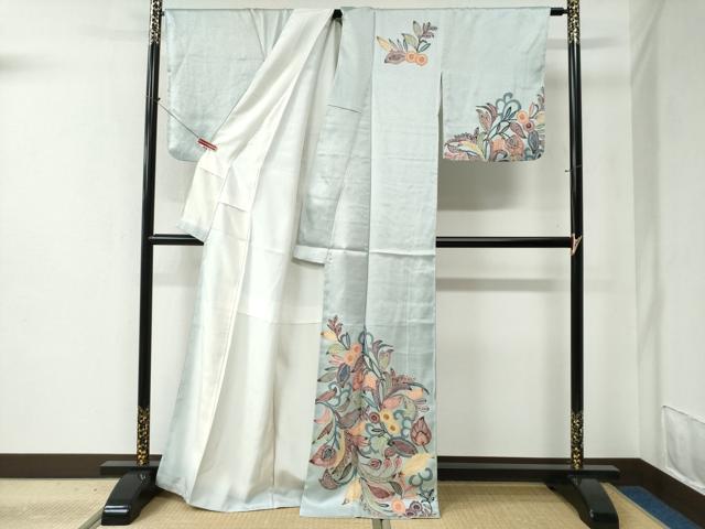 平和屋着物●訪問着 型染め 更紗花唐草文 正絹 逸品 CABC6465yc