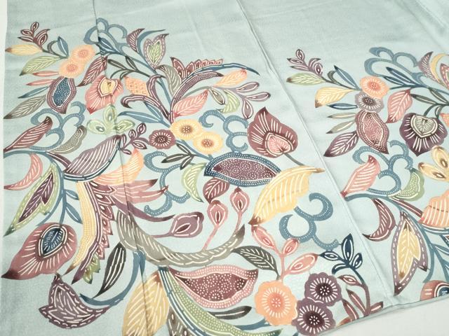 平和屋着物●訪問着 型染め 更紗花唐草文 正絹 逸品 CABC6465yc