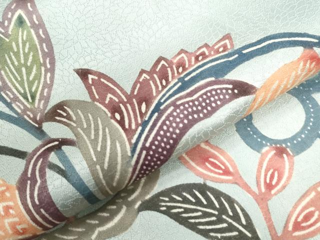 平和屋着物●訪問着 型染め 更紗花唐草文 正絹 逸品 CABC6465yc