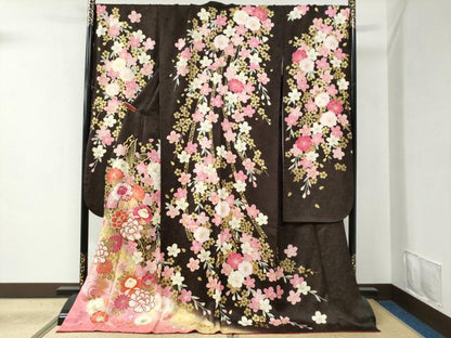 平和屋着物●豪華振袖 牡丹花蝶文 暈し染め 金彩 正絹 逸品 CABC6468yc