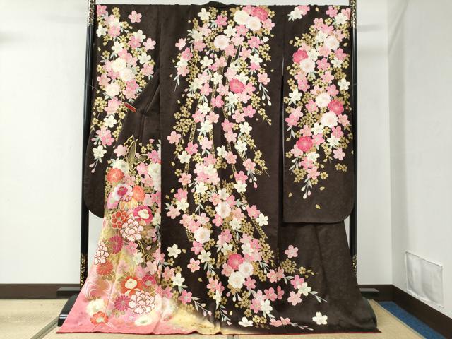 平和屋着物●豪華振袖 牡丹花蝶文 暈し染め 金彩 正絹 逸品 CABC6468yc